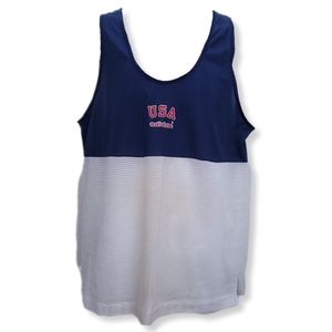 Adidas Mens M 38-40 Tank Top Vintage USA Olympics Mesh Track Field Blue Stretch